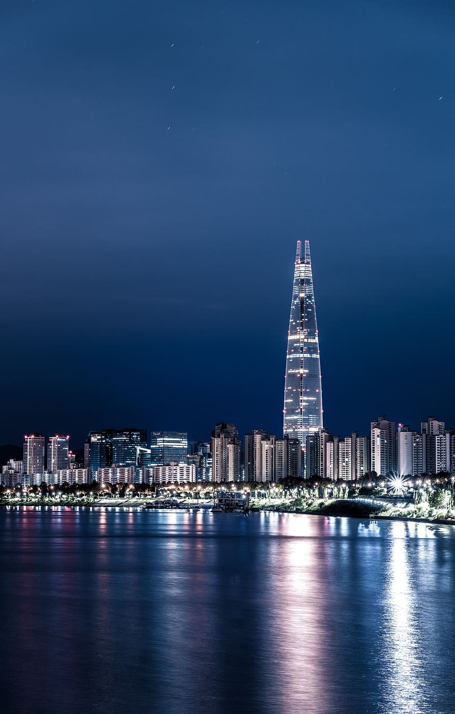 Seoul skyline seen across the Han River at night